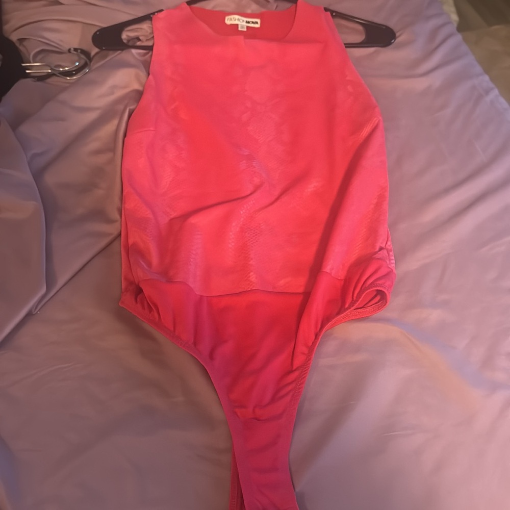 Fashion Nova Bright Pink High-Neck Sleeveless Bodysuit